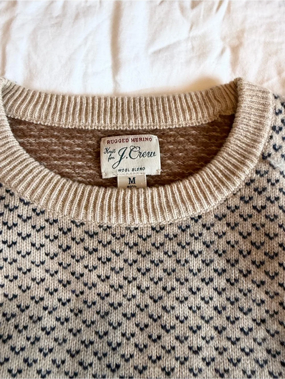 J. Crew Cream Crewneck Sweater with Navy, Pink & Green Details